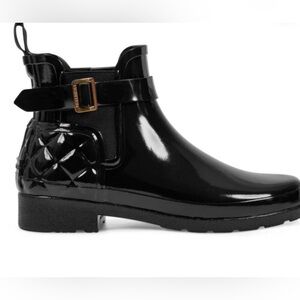 HUNTER QUILTED GLOSS RAIN ANKLE BOOTS SIZE 10
